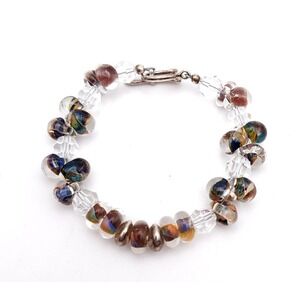 Glass Beaded Bracelet Clear Multicolor Boho Stackable Toggle